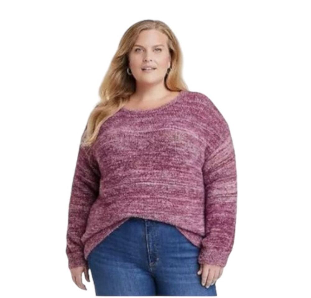 New Knox Rose Space Dyed Crewneck Pullover Sweater Purple Large